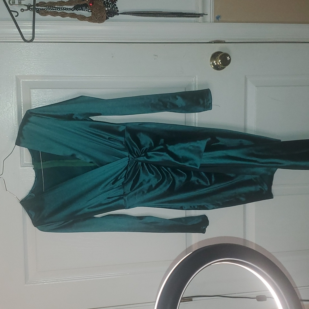 Emerald green formal mini dress LG